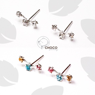 (S925) ต่างหูเงินแท้ ต่างหูเพชร CZ ET84 Sterling Silver Star Stud Earrings