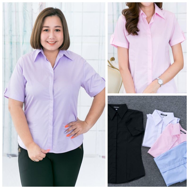 เสื้อเชิ้ตหญิง-แขนสั้น-6สี-ไซส์32-46