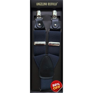 สินค้ามีตำหนิเล็กน้อย ANGELINO RUFOLO Suspenders(สายเอี๊ยม) 3.5CM. รูปทรงYแบบปรับความยาวได้ คุณภาพเยี่ยม ดีไซน์ Plain
