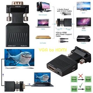 1080P VGA to HDTV Video Converter Adapter with Mini USB Power Cable 3.5mm Audio Cable vga2hdmi for HDTV DVD PC