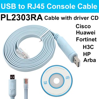 สาย Prolific PL2303 (PL2303RA) USB to RJ45 console cable for Cisco H3C HP Arba Huawei Fortinet config router +Driver CD.