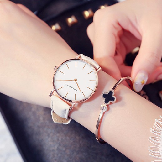 hannahmartinนาฬิกากันน้ำ-นาฬิกาข้อมือ-นาฬิกาแฟชั่น-ผู้หญิง-fashion-white-dial-belt-women-watch-pink