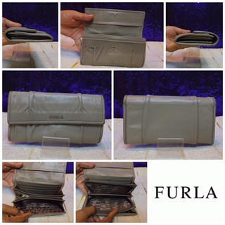 👜 : FURLA Gray Leather Long Wallet แท้💯%