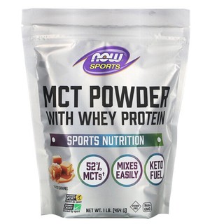 ✅Pre order💫 Now Foods, Sports, MCT Powder with Whey Protein, Salted Caramel, 1 lb (454 g)