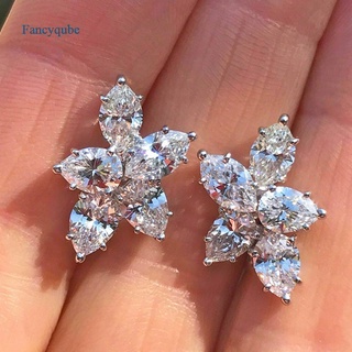 Fancyqube ต่างหูคริสตัลดอกไม้ Aaa Cubic Zirconia เครื่องประดับแฟชั่นสตรี