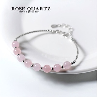 s925 Rose Quartz bracelet สร้อยข้อมือเงินแท้ ประดับหินโรสควอตซ์ หรือหินกุหลาบ 6.5 มิล สวยงาม ใส่สบาย เป็นมิตรกับผิว