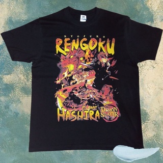 เสื้อยืดโอเวอร์ไซส์เสื้อยืด พิมพ์ลายการ์ตูนอนิเมะ Rengoku Kyojuro Demon Slayer สําหรับผู้ชาย และผู้หญิงS-3XL