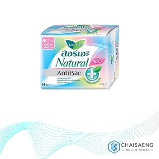 Laurier Natural Anti Bac Slim 25 cm. ลอรีเอะ เนเชอรัล แอนตี แบค สลิม 14 ชิ้น