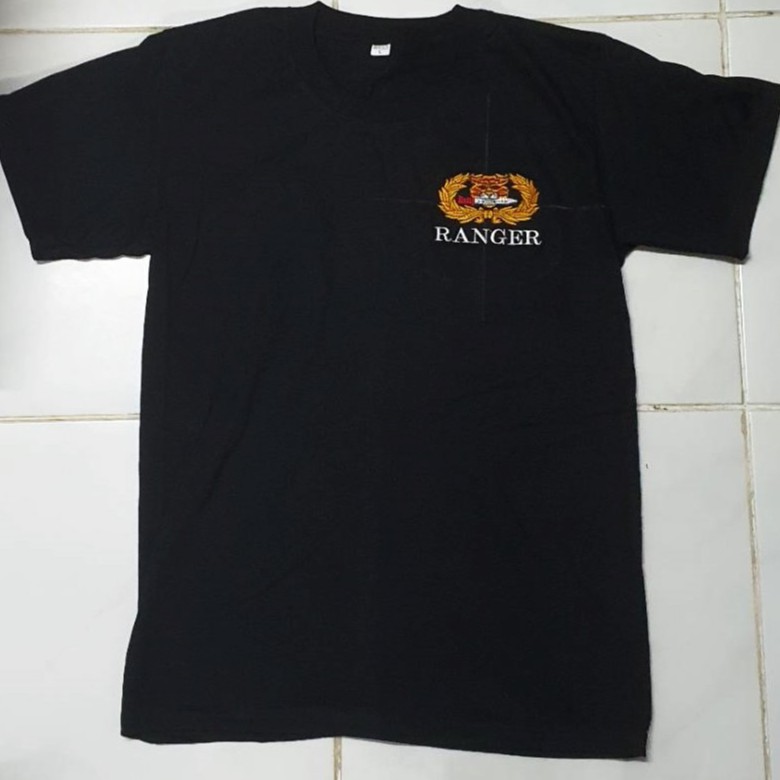 เสื้อยืดสีดำ-ปัก-ลาย-ranger-เนื้อผ้าคอสตอน