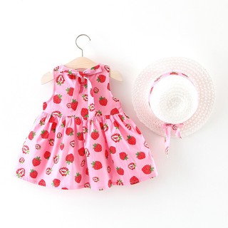 2Pcs Kids Fruit Pattern Casual Sleeveless Tutu Sundress with Hat