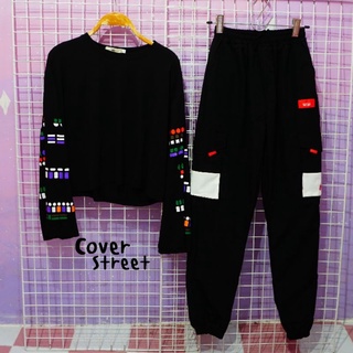 🖤 Cover Street❤️ชุดเช็ท เสื้อ+กางเกง 🔥ชุดเต้น ชุดcover เสื้อสตรีท💜 สีดำ