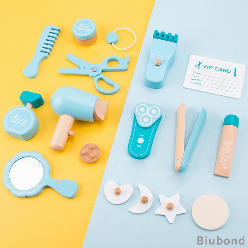 biubond-18x-ชุดร้านเสริมสวยแกล้งทําเป็นเล่นเครื่องมือจัดแต่งทรงผมกับของเล่นไดร์เป่าผมตัดผมชุดแต่งหน้าของเล่นไม้เด็กตัดผม-playset-สําหรับคริสต์มาส