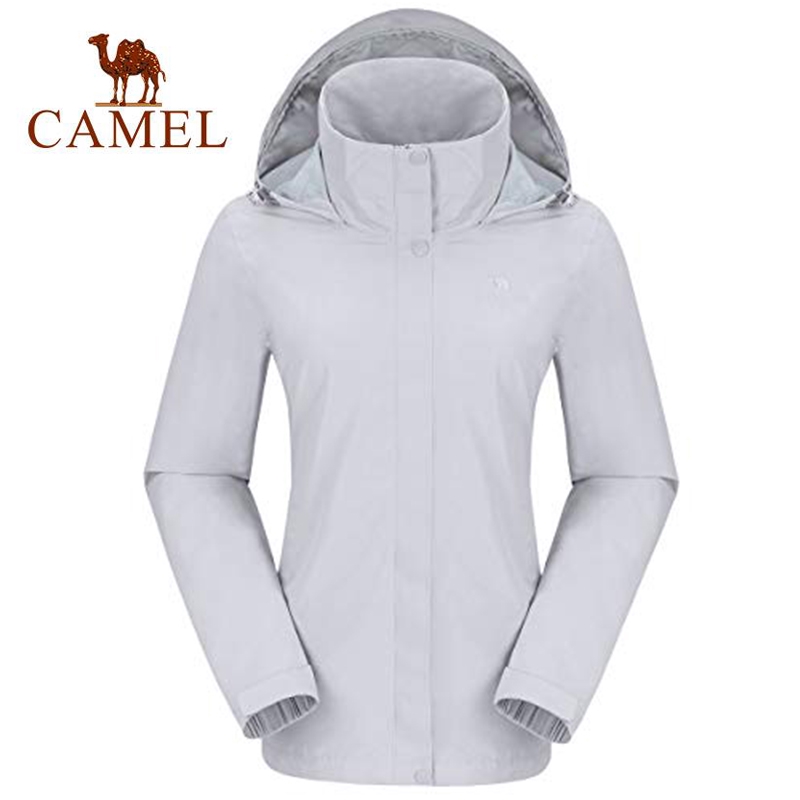 camel-เสื้อแจ็คเก็ตกันฝนมีฮู้ดกันน้ําน้ําหนักเบาสําหรับผู้หญิง