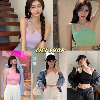 Cicishop(พร้อมส่ง)เสื้อสายเดี่ยวโชว์ไหล่ เนื้อผ้าเรย่อนผ้านิ่มรัดรูป ดูเรียบหรู เซ็กซี่​(7806/73332/9153)