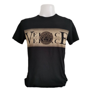 เสื้อยืดผ้าฝ้ายพิมพ์ลาย เสื้อยืดผู้ชาย Versace เสื้อยืดแฟชั่นผู้ชายคอกลมแขนสั้นเสื้อยืด คอกลม