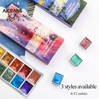 Aicrane สีมุก/อัญมณี/สีน้ําสีทึบที่เต็มไปด้วยดวงดาว 12 สี เม็ดสีมุก