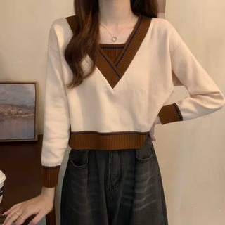 เสื้อกันหนาวสตรีพร้อมเสื้อกล้าม ดีไซน์ใหม่สำหรับฤดูใบไม้ผลิและฤดูใบไม้ร่วง เสื้อกันหนาวคอวีสั้นที่ไม่ซ้ำใคร