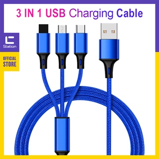 สายชาร์จ USB 3 In 1 พร้อม Type C Micro USB และ AP อินเตอร์เฟซ สายเคเบิลไนล่อนถัก วัสดุ เหมาะสําหรับโทรศัพท์มือถือ แท็บเล็ต