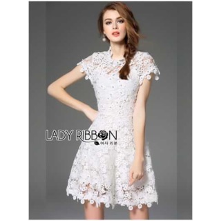 Embellished Flower White Lace Dress