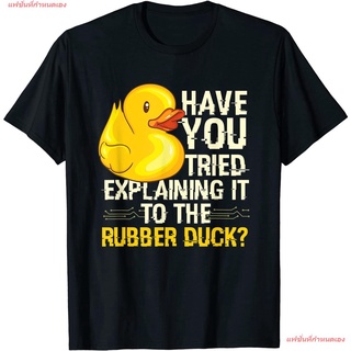 แฟชั่นที่กำหนดเอง นักเขียนโปรแกรม  เสื้อยืด  Funny Programmer - Rubber Duck Debugging T-Shirt T Shirts คอกลม เสื้อยืด เก