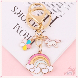 ✪ Rainbow Cloud &amp; Unicorn Flower Keychains ✪ 1Pc Dreamy Fashion KeyRing Metal Pendant Bag Accessories Gifts