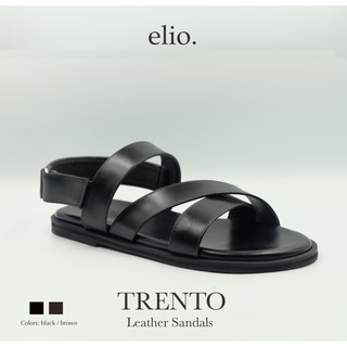 “ELORGL” ลด 65. elio originals - รองเท้าแตะหนังแท้ รุ่น Trento (unisex) สีดำ Black