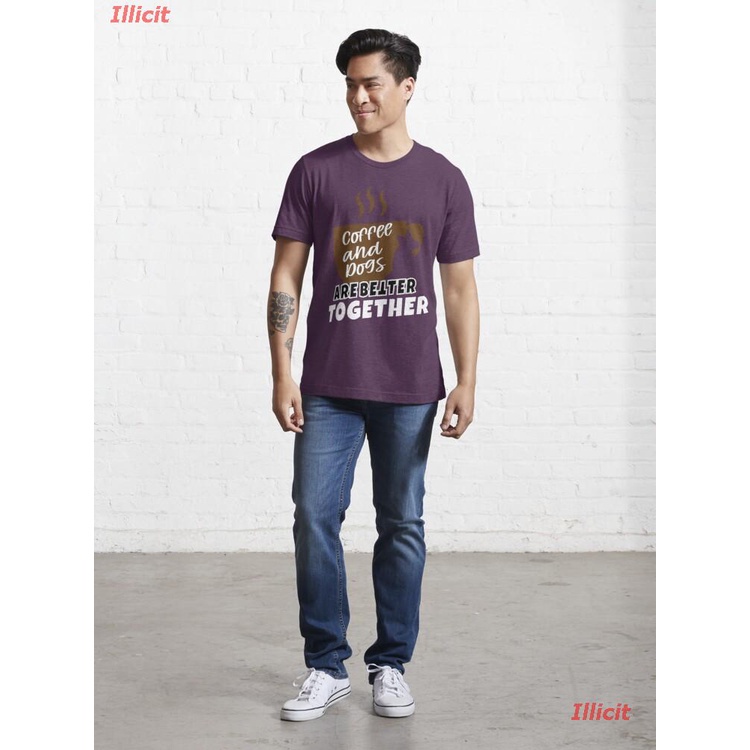 illicit-เสื้อยืดแขนสั้น-classic-coffee-and-dogs-are-better-together-essential-t-shirt-essential-t-shirt-mens-womens-t