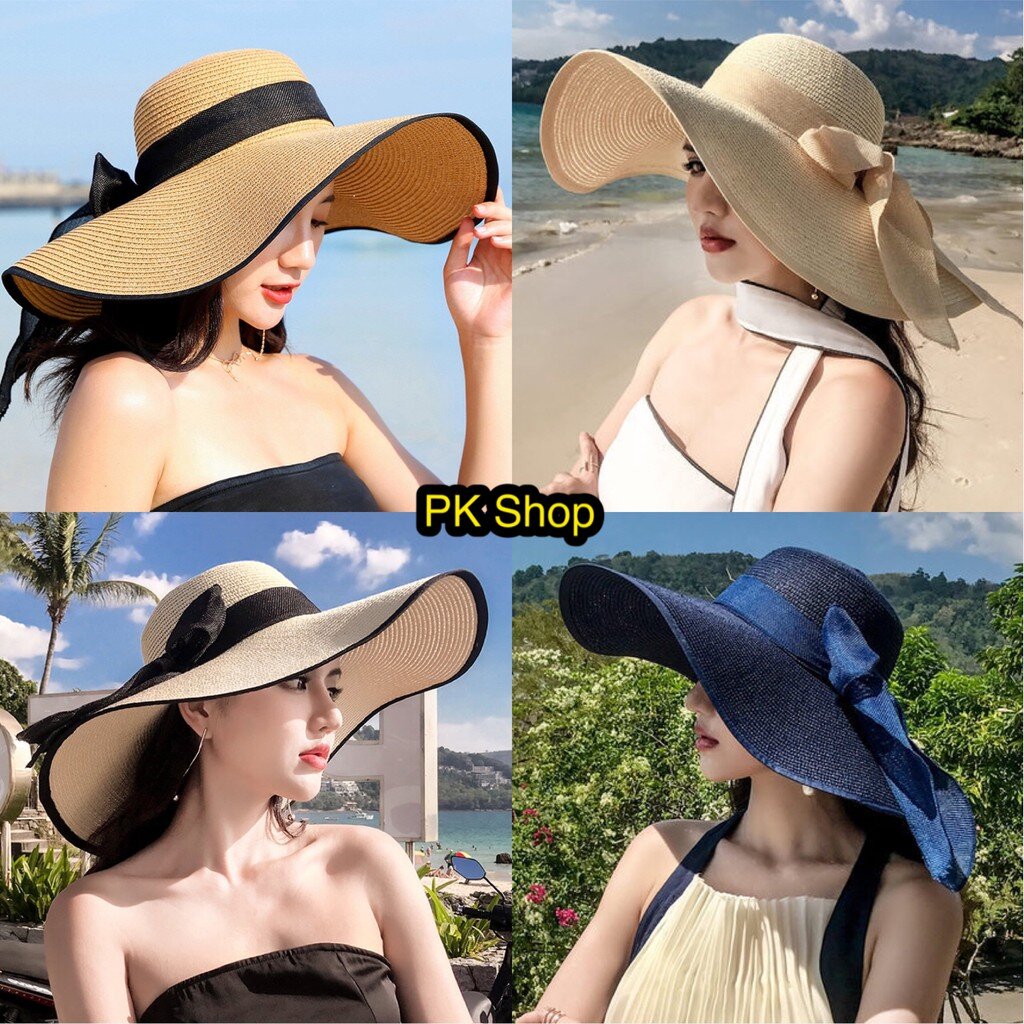ราคาและรีวิวหมวกสานผู้หญิง หมวกปีกกว้าง หมวกเที่ยวทะเล C06  พร้อมจัดส่งจาก กรุงเทพ