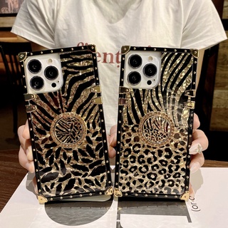 Samsung Galaxy A22 A82 A02 A32 A12 A72 A52 A42 A20E A31 M31 A40 A60 M40 A21s Square fashion leopard pattern hand diamond ring stand phone case