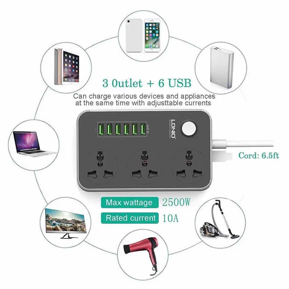 ของแท้-ปลั๊กไฟ-ปลั๊กพ่วง-ldnio-sc3604-6-usb-power-strip-with-3-ac-6-usb-ports-2m-รับประกัน1ปี