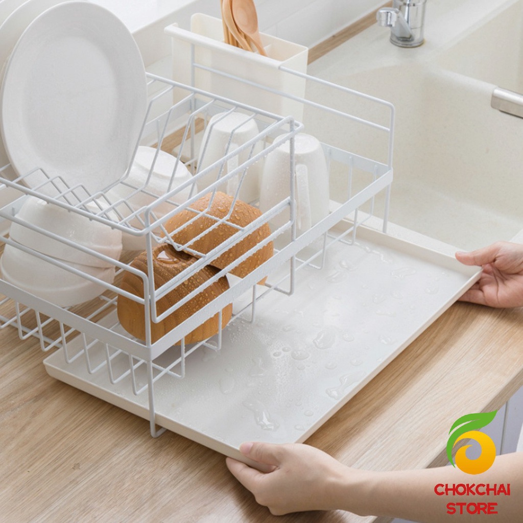 chokchaistore-ที่คว่ำจาน-พร้อมถาดเก็บน้ำ-ชั้นเก็บ-ชั้นเก็บของบนโต๊ะอาหาร-จัดระเบียบ-double-drain-dish-rack
