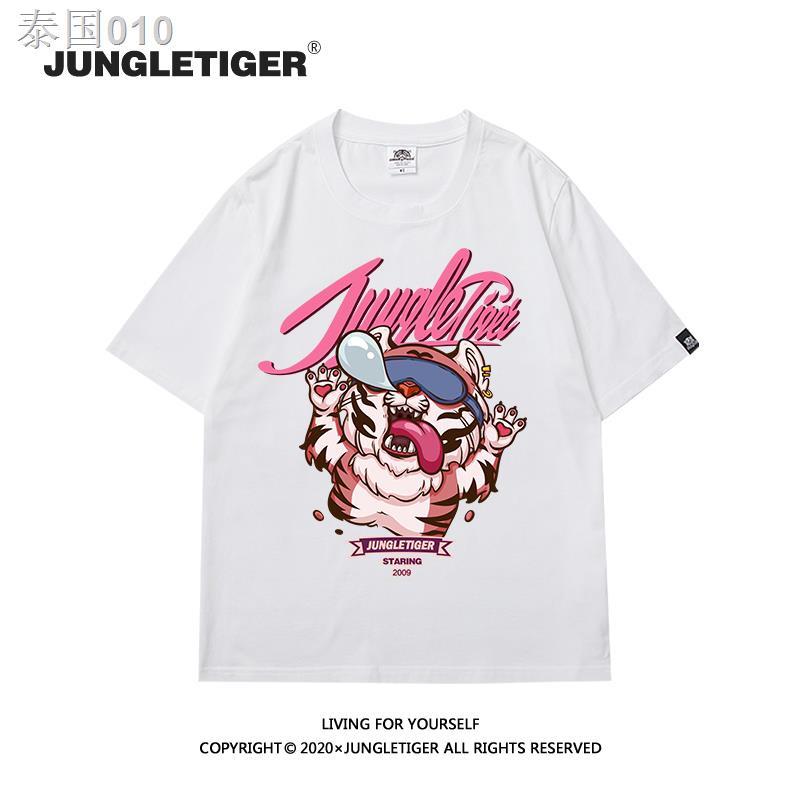 roundคอลูกเรือneck010ฤดูร้อน-jungle-tiger-หลวมแนวโน้มคู่เห็นอกเห็นใจบุคลิกภาพน้ำแบรนด์ป่าสีชมพูผ้าฝ้ายแขนสั้นเสื้อยืดผู้