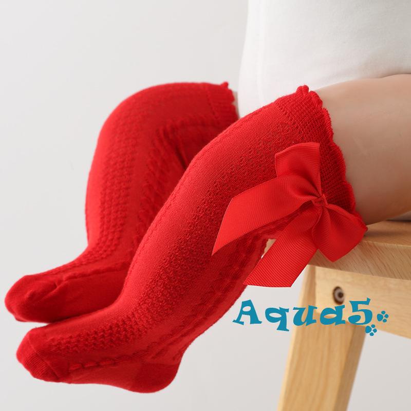 aqq-ถุงเท้าถัก-ประดับโบว์น่ารัก-ความยาวเข่า-สไตล์โลลิต้า-สําหรับเด็กผู้หญิง-อายุ-0-2-ปี