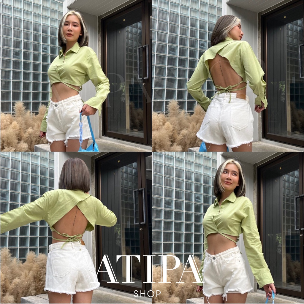 atipashop-kira-shirt-เสื้อเชิ๊ต-แขนยาว-ทรงครอปสั้น-ผ้าด้านหลัง-คิ้วมากรุ่นนี้