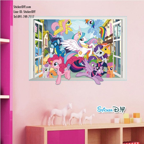 wall-sticker-สติ๊กเกอร์ติดผนัง-3d-หน้าต่าง-my-little-pony-c-กว้าง70cm-xสูง50cm