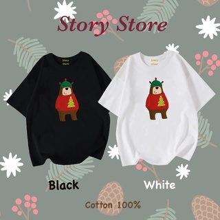 【cotton Tshirts👕】เสื้อยืด คริสต์มาส ลายน้องหมีเสื้อแดง