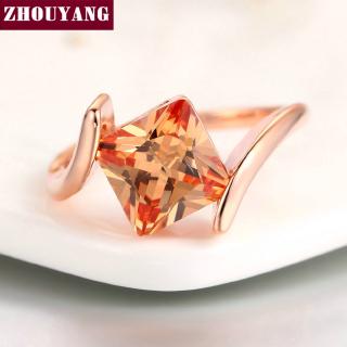 ภาพหน้าปกสินค้าZHOUYANG แหวนสำหรับผู้หญิง 8mm สแควร์ปริ๊นเซตัดส้มเพทาย Rose Gold สีแฟชั่นเครื่องประดับคริสตัลออสเตรีย ZYR419 ที่เกี่ยวข้อง