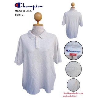 เสื้อChampion - งานเก่า USA - Size : L (โปโลมีปก สีเทาอ่อน) มือสอง สภาพดี