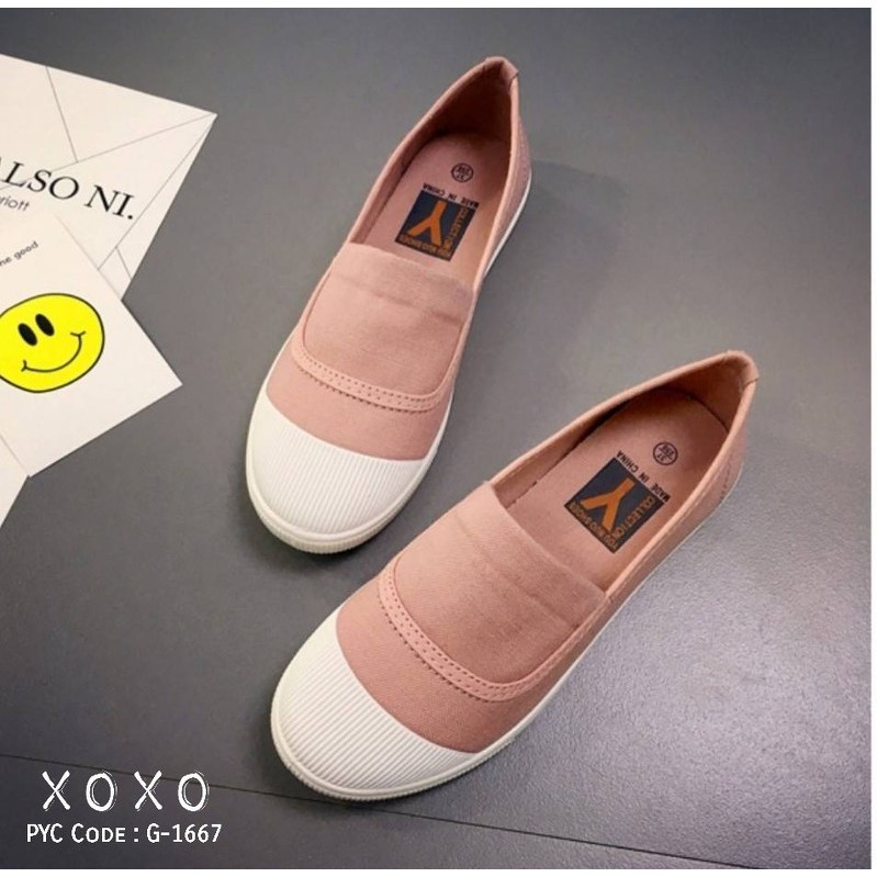 รองเท้าผ้าใบ-slip-on-สีชมพูส้นเสมอ