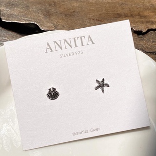 annita.silver : summer set / silver925 earring ต่างหูเงินแท้925 ต่างหูหอยเชล ต่างหูปลาดาว ต่างหูรมดำ