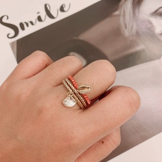 แหวน swarovski แท้ 1000% Shell Ring Set Red, Gold-tone plate