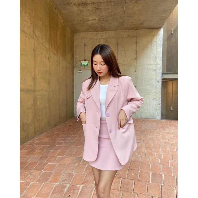 chuuchop-พร้อมส่ง-c7595-c7596-duper-suit-amp-mini-skirt-เสื้อสูทแขนยาว-amp-กระโปรงสั้นสีพื้นพาสเทล-มี4สี