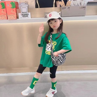 【ชุดเด็กผู้หญิง】ชุดเสื้อยืดแขนสั้น กางเกงขาสั้น ลายการ์ตูน สไตล์เกาหลี ตะวันตก ขนาดเล็ก เหมาะกับฤดูร้อน สําหรับเด็กผู้หญิง