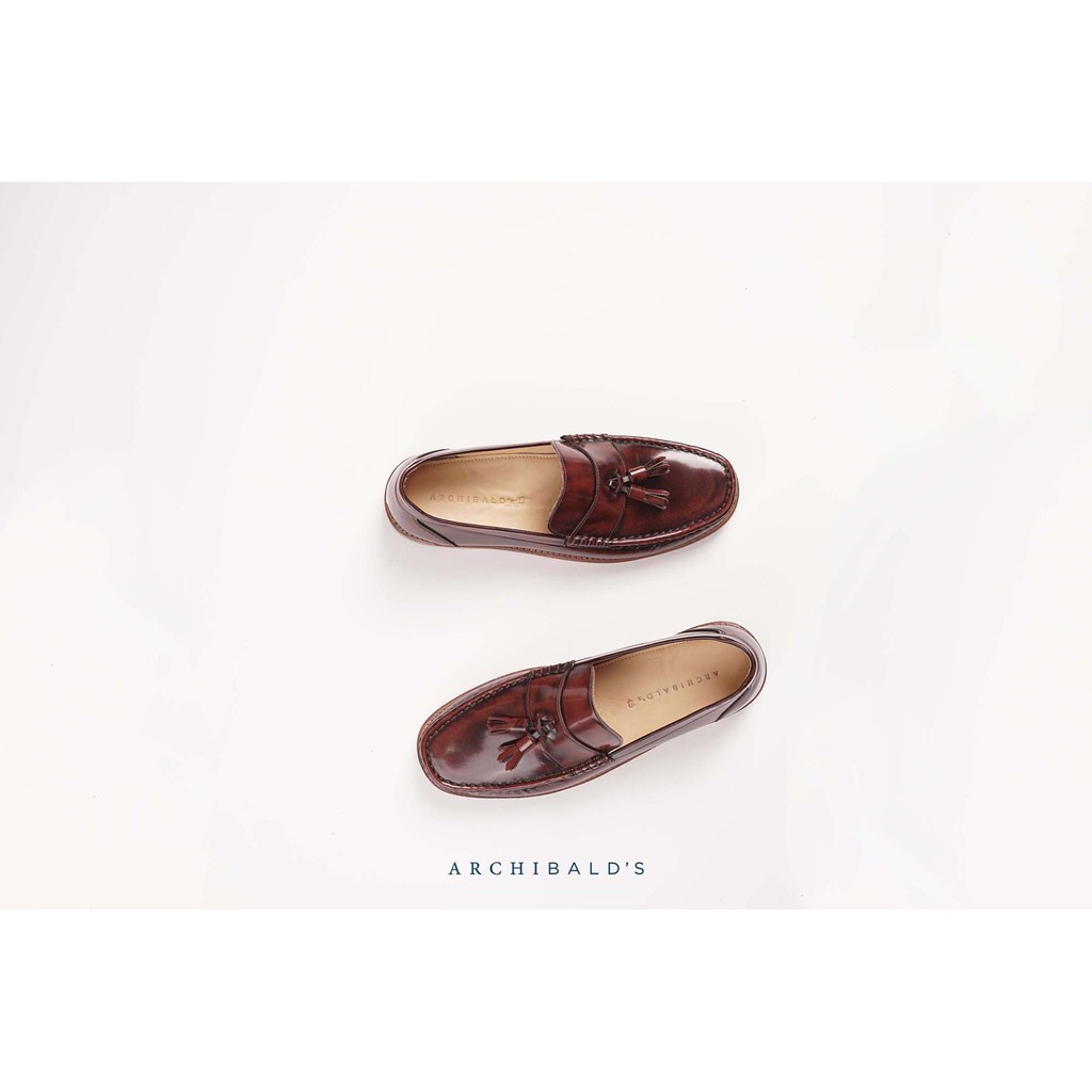 รองเท้า-archibalds-รุ่น-brown-marble-loafers-archibalds-รองเท้าโลฟเฟอร์-หนังแท้-มีพู่-สีน้ำตาลขัดดำ