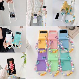 เคสโทรศัพท์มือถือ กันกระแทก พร้อมสายคล้องมือ ประดับมุก สําหรับ Samsung z Flip 3 zflip3 z flip3