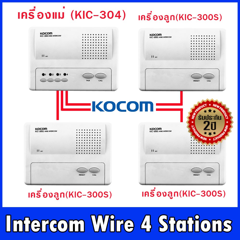 อินเตอร์คอม-intercom-wire-แบบเดินสาย-สัญญาณดี-ทนทาน-ใช้งานง่าย-ชุด-เครื่องแม่-1-kic304-เครื่องลูก-3-kic300s