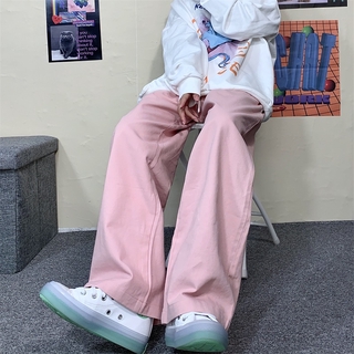 กางเกงขากว้าง เอวสูง ลําลอง ทรงหลวม สีชมพู สำหรับสตรี