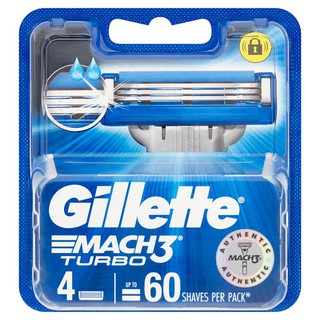 Gillette Mach3 Turbo ยิลเลตต์ มัค ทรี เทอร์โบ ใบมีดโกน แพ็ค 4 ชิ้น