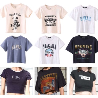 [S-5XL] 免運【SR-STUDIO】brandy melvilleเว็บไซต์อย่างเป็นทางการใหม่เอวสูงอเมริกันย่อหน้าสั้นๆTเสื้อยืด bm ผ้าฝ้ายพิมพ์ลายปัก