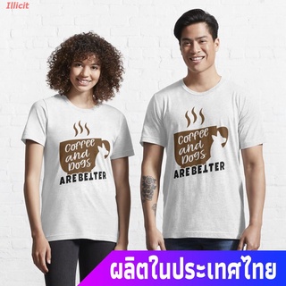 Illicit เสื้อยืดแขนสั้น Classic Coffee and Dogs are Better Together Essential T-shirt Essential T-Shirt Mens Womens T-